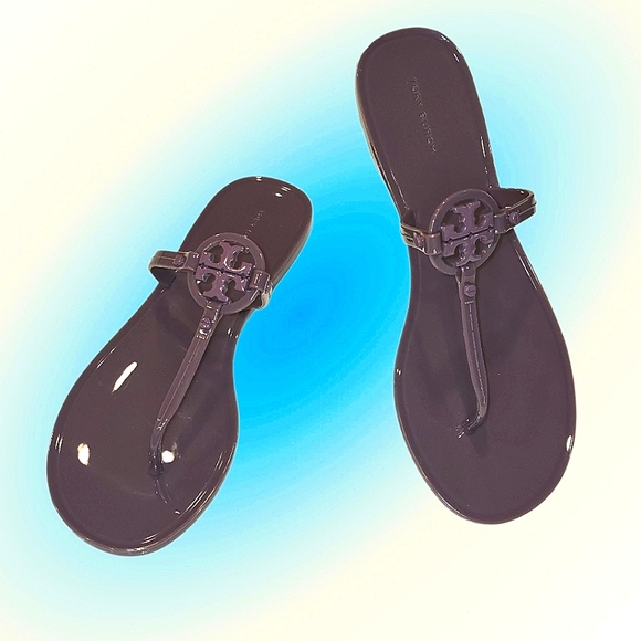 Tory Burch Mini Miller Jelly Thong Sandals In Eggplant Purple - Picture 1 of 10